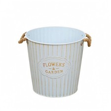 Metal Flower Pail Planter Wide Open Top Vintage Metal Planter Tapered Body