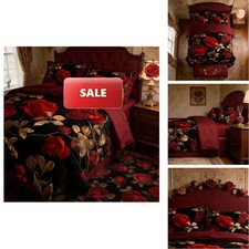 CCoutueChen Queen Comforter Set 3pc Red Roses Vintage Floral 2 Pillowcases 90x90