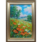 Summer nature Oil painting Original art Country Landscape Flower meadow 4 x 6 in