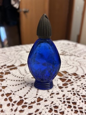 Vintage Cobalt Blue Glass Perfume Bottle Bourjois Evening In Paris Empty
