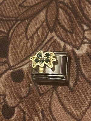 Neu Gold Palme grün CZ Silber Charm passt allen 9mm italienisches Armband