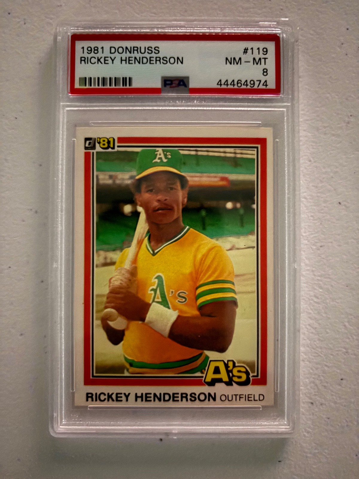 1981 DONRUSS BASEBALL #119 RICKEY HENDERSON PSA 8 NM-MT
