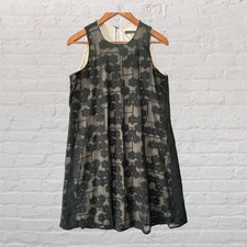 Tommy Hilfiger Black Cream Floral Overlay Sleeveless Midi Scoop Neck Dress Sz 6