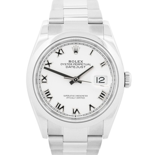 Rolex DateJust 36mm WHITE ROMAN Stainless Steel SMOOTH Oyster ...
