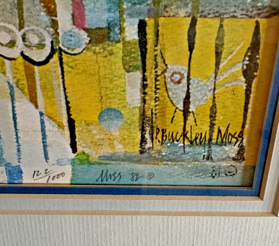 Litografía firmada por P. Buckley Moss enmarcada "Bird Boy" 1982 122/1000 muy RARA Foto 4 de 4
