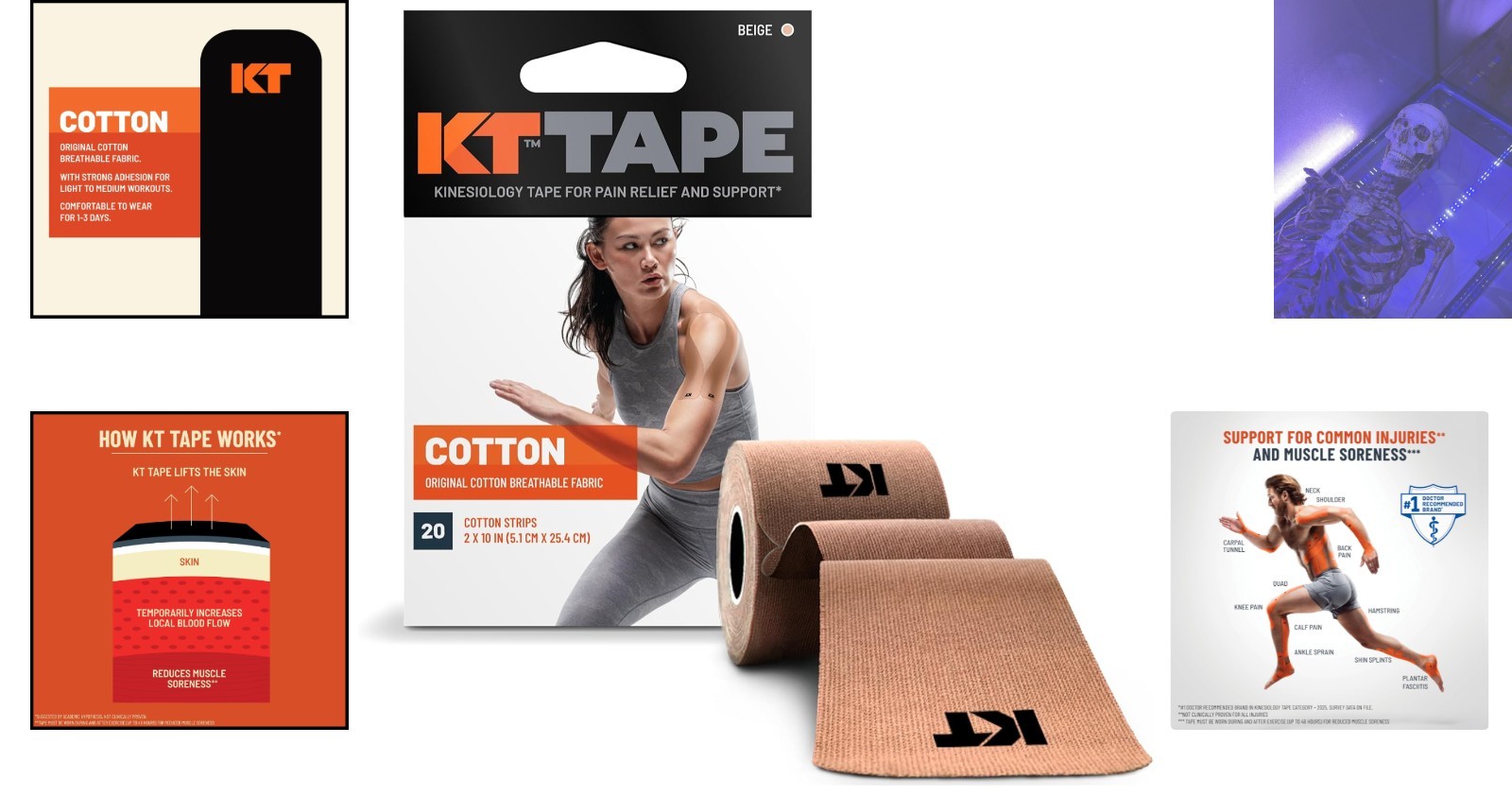 High-Performance Kinesiology Tape - 10” Precut Hypoallergenic Strips - 20 Count