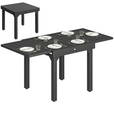 Outsunny Expandable Patio Table for 4-6 People with Slatted Top, Black