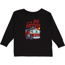 Inktastic Big Brother Fire Truck Toddler Long Sleeve T-Shirt Engine Light Dark