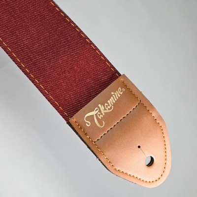 TAKAMINE Deluxe Extra-Long Double Sided Burgundy Jean Guitar Strap, Japan - 67''
