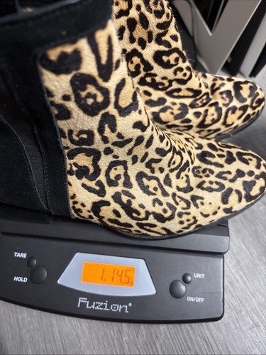 Anthropologie Spendid Suede Leopard Calf Hair Black Zip Ankle Boot Mob Wife 8.5 - Picture 11 of 13