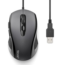 Computer Wired Mouse USB 6-Button 3600DPI Optical 5FT Cord Grey Plug Play
