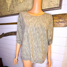 dkny jeans pullover sweater knit solid grey/green round neck 3/4 sleeve womens l