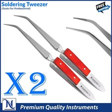 2Pcs Fiber Grip Tweezers Cross Locking Reverse Action Curved Tip Stainless Steel