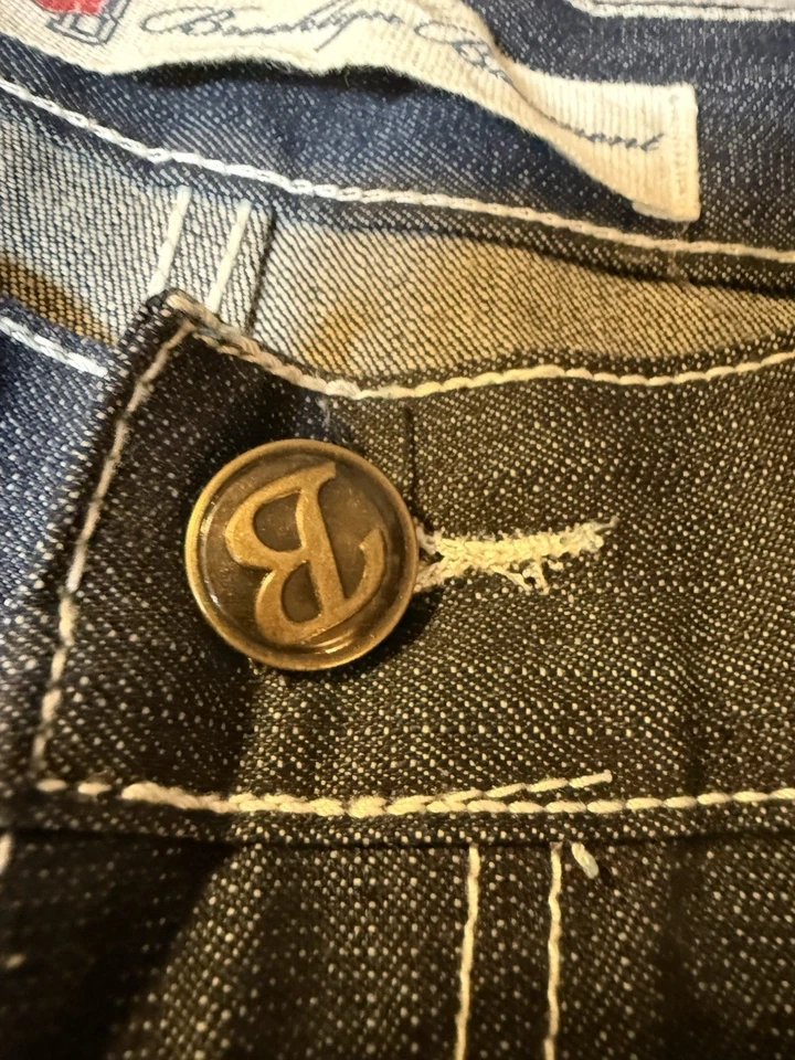 复古 Y2K 布鲁克林地下室男式深色牛仔裤 50x33 宽松滑板嘻哈宽腿 — 第 3/4 张图片