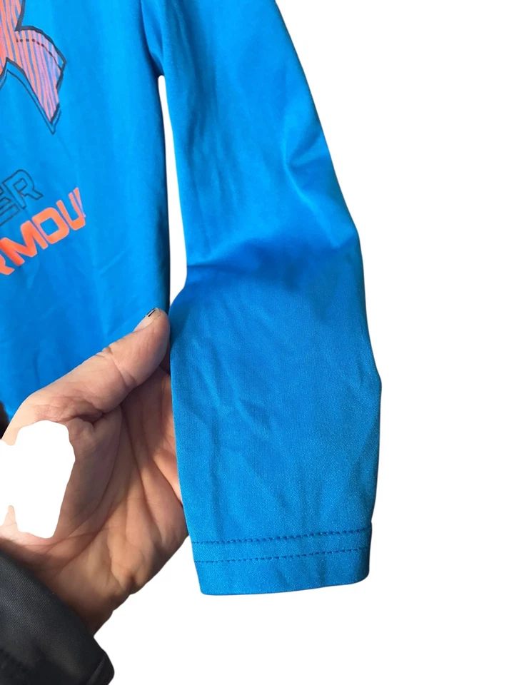 Under Armour Small Size 6-7 Long Sleeve Shirt Blue Orange Logo Loose HeatGear - Image 4 of 4