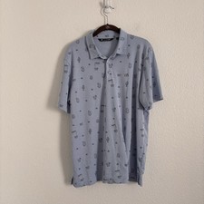 Travis Mathew Men's Size Large Blue Cactus Print Short Sleeve Golf Polo Shirt