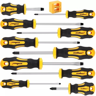 11-Pieces Magnetic Screwdriver Set 5 Phillips 5 Flat Head Tips Magnetizer Tool