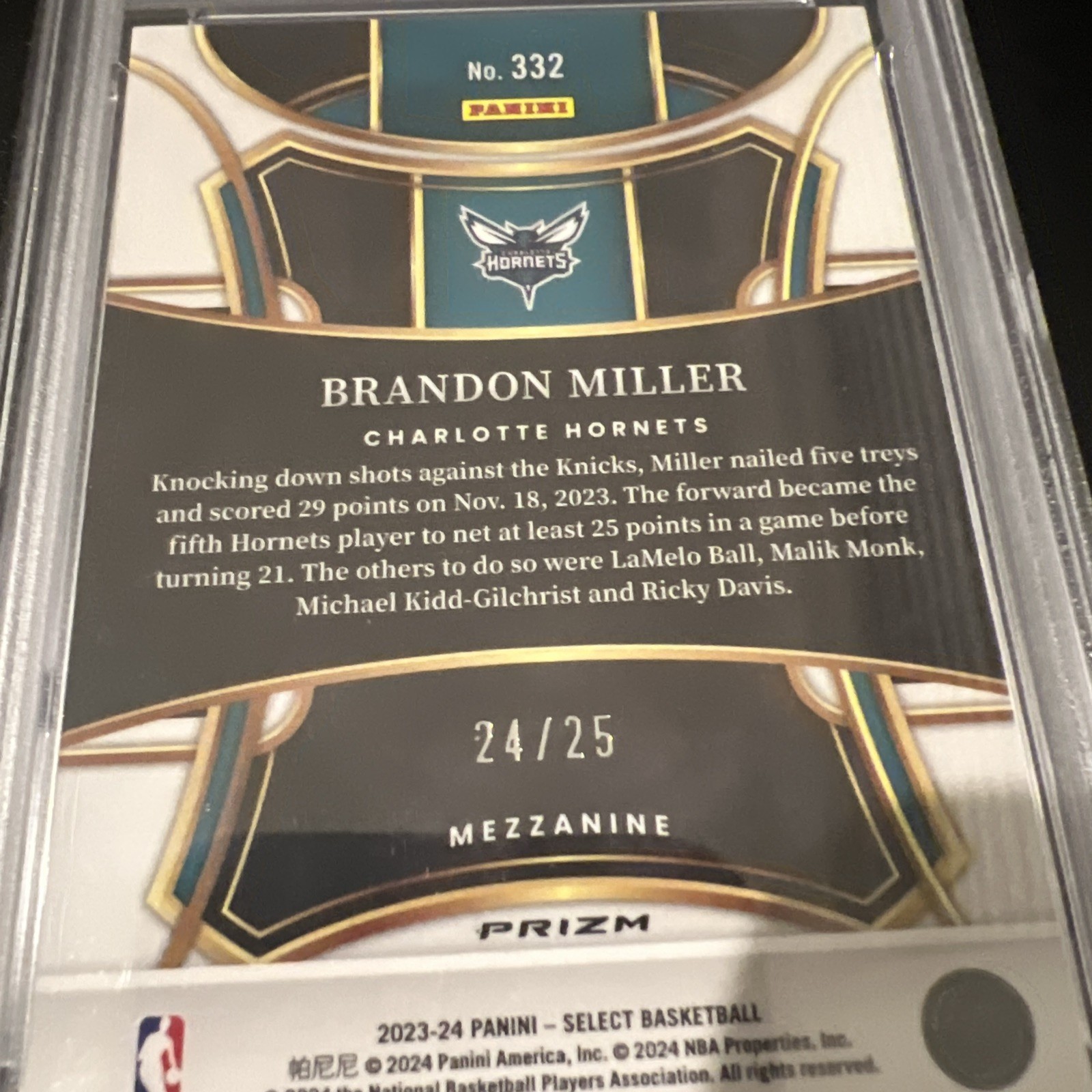 2023 Brandon Miller RC 24/25 PSA 10 Rookie Select Tie-Dye Prizm JERSEY NUMBER 🔥 view 3