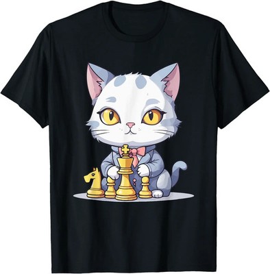 Kawaii Cute Cat Playing Chess Board Game Funny Cat Chess T-Shirt for Men