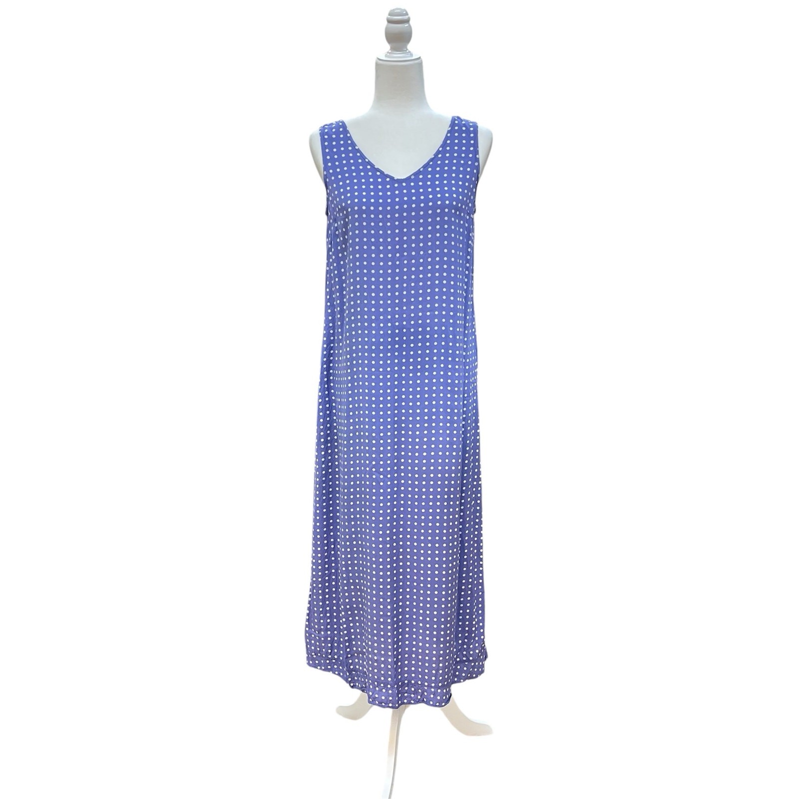 Vintage 90s Women's Size M Purple Polka Dot Rayon A-Line Sleeveless Maxi Dress