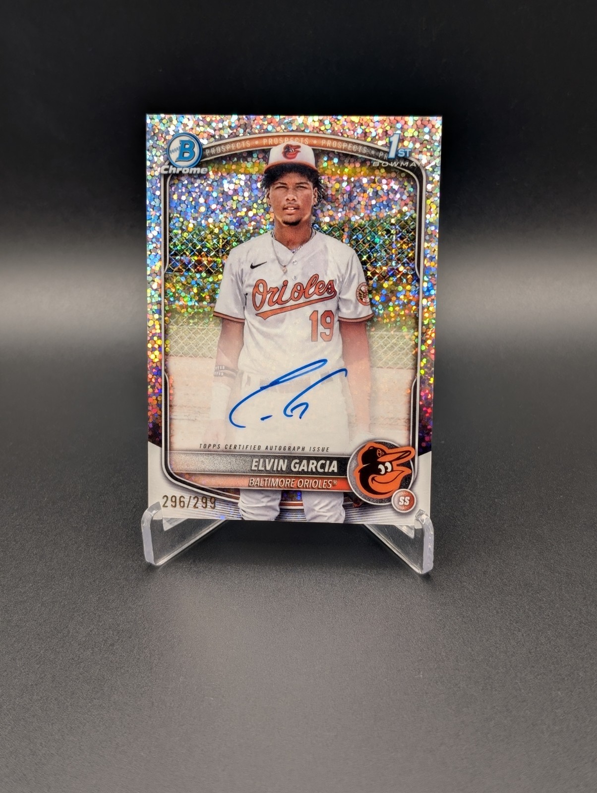 Elvin Garcia 2025 Bowman Chrome 1st Speckle Auto /299 Baltimore Orioles Prospect
