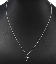 Chain With Pendant Cross with Natural Diamonds White Gold Solid 18K