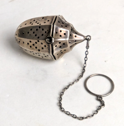 Art Deco Sterling Silver Tea Infuser Strainer Acorn Shape w Chain & Ring Webster - Picture 8 of 11