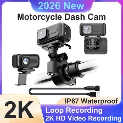 Motorcycle Dash Cam 2K HD 140° Wide Angle 64GB SD Card Waterproof Auto Recording