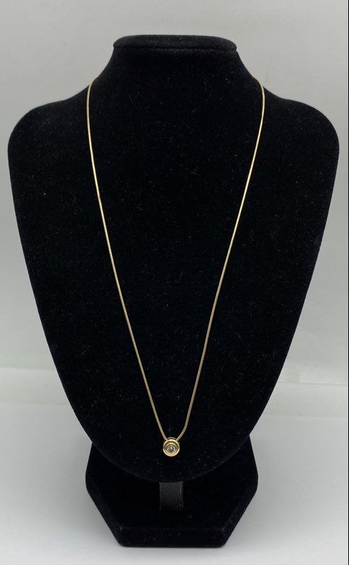 14k Gold Diamond Bezel Pendant Necklace 4.5g