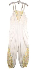 Free People Movement Morning Rise Jumpsuit Medium White Yellow Ribbed Yoga Beach