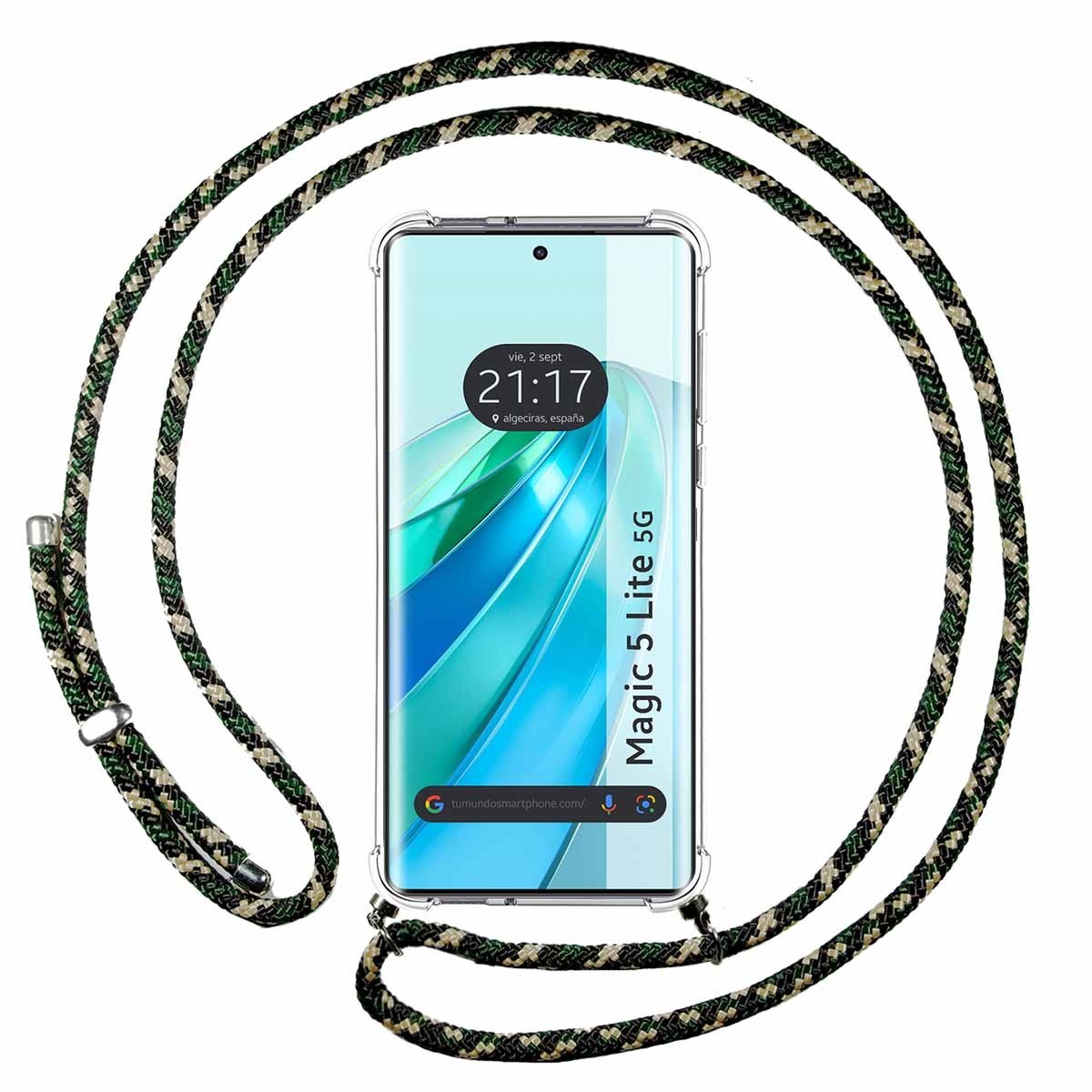 Funda Trasparente Appesa Per Huawei Honor Magic 5 Lite 5G Con Corda Verde