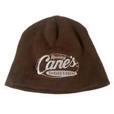 Raising Canes Hat Beanie Fitted Brown Knit Embroidered Logo Chicken Fingers Mens