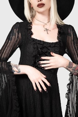 Killstar Gabriela Maiden Midikleid Damen Schwarz 3/4 Arm Goth Alternative