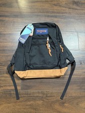 Jansport SuperBreak Plus Backpack Black Tan Suede Bottom Laptop School Bag NWT