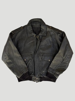 Lederjacke A2 Vintage Herren L schwarz Bomber Pilot Flight 90er