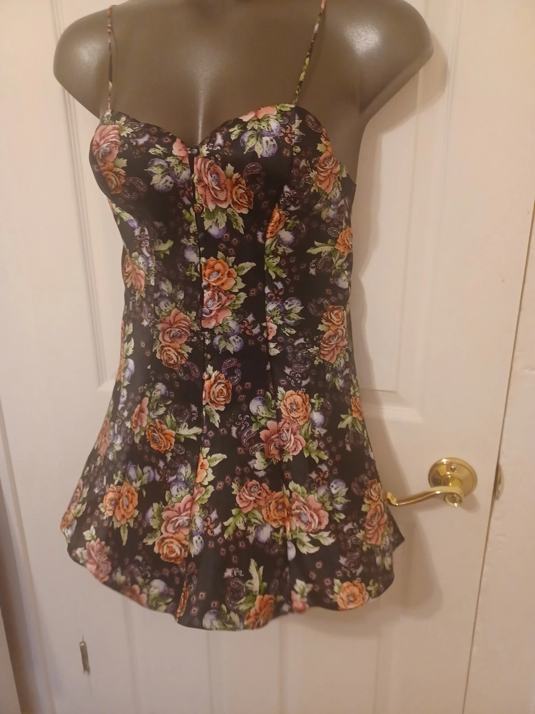 UNDERCOVER Camicia da notte Victorias Secret vintage anni 90 floreale slip dress piccola nera con bottoni