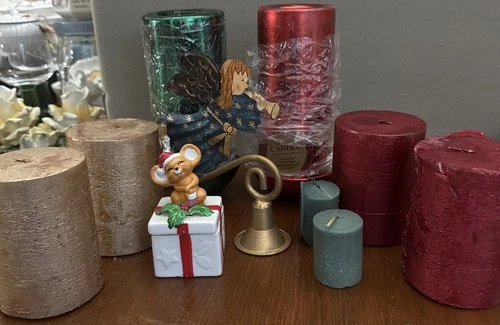 Collection Of 9 Christmas Candles And Accessories 12 Pcs Total Includes Flame E - product listing photo