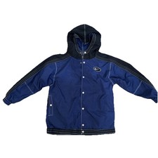 Vtg Nike Youth Medium 10-12 Hooded Snap Front Jacket Blue Y2K Big Swoosh On Back