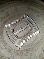 Vintage Czech Clear Cut Glass Oval Belt Buckle Scarf Slide Slovakia Slovakian