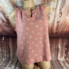 Liz Claiborne Sz Medium Coral Sea Shell Linen Blend  V Neck Sleeveless Tank Top