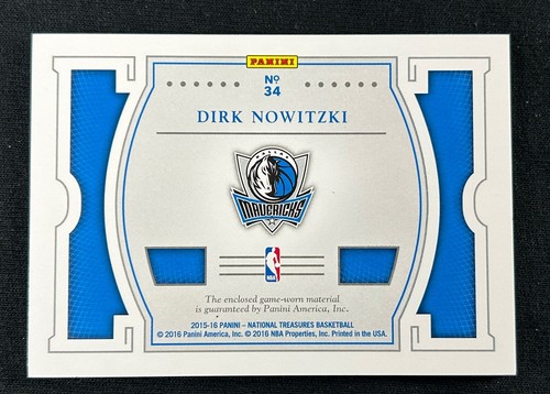 DIRK NOWITZKI 2015-16 National Treasures NBA Game Gear Dual Patch Mavericks /75 - Picture 2 of 2