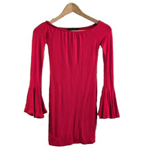 PrettyLittleThing Sz 2 Dress Red Bodycon Sexy Bell Slv Stretch Homecoming Hoco