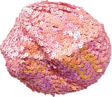 *UK* Pink Sequin Elastic Flapper Cap Beret Hat One Size Fit Most Beanie
