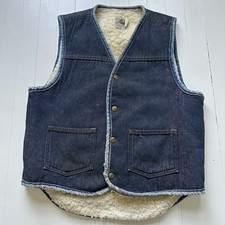 Vtg Carhartt 8SV Sherpa Lined Denim Vest Medium Workwear Outerwear 70s 80s