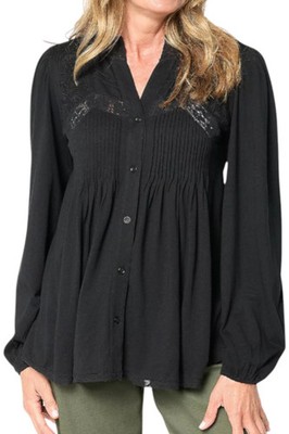 LOGO Lavish by Lori Goldstein Women's Knit Button Front Blouse Black