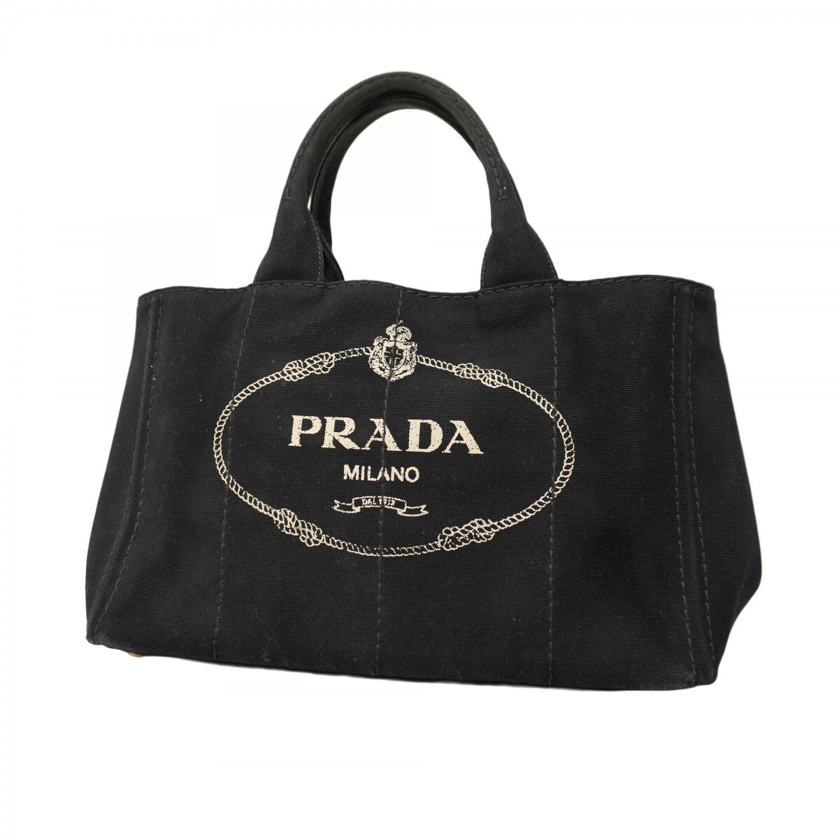 6ab1739 k Prada Tote Bag Canapa Canvas Black Gold Hardware Used Ladies
