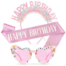 Happy Birthday Sash Headband Tiara Crown Sunglasses for Women Girls
