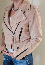 ALLSAINTS All Saints Ayra 100% Goat Suede Biker Jacket Dusty Rose Pink Sz 6 EUC!