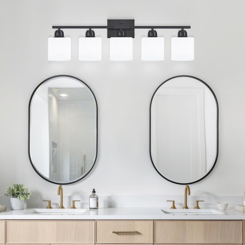 5-Light Black Bathroom Vanity Light, Black Vanity Light with Clear Glass Shad... - Picture 7 of 9