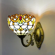 Tiffany Dome Wall Light Sconce Fixture Stained Glass Retro Wall Lamp For Bedroom